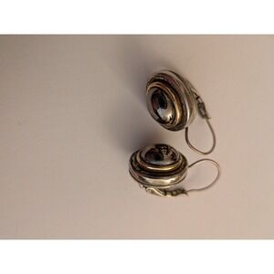 LCI Vintage Mixed Metal Oval Hematite Tone Leverback Earrings